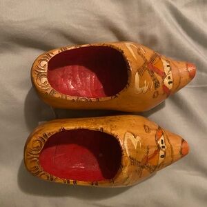 Handcrafted Wooden Clogs - Red and Tan